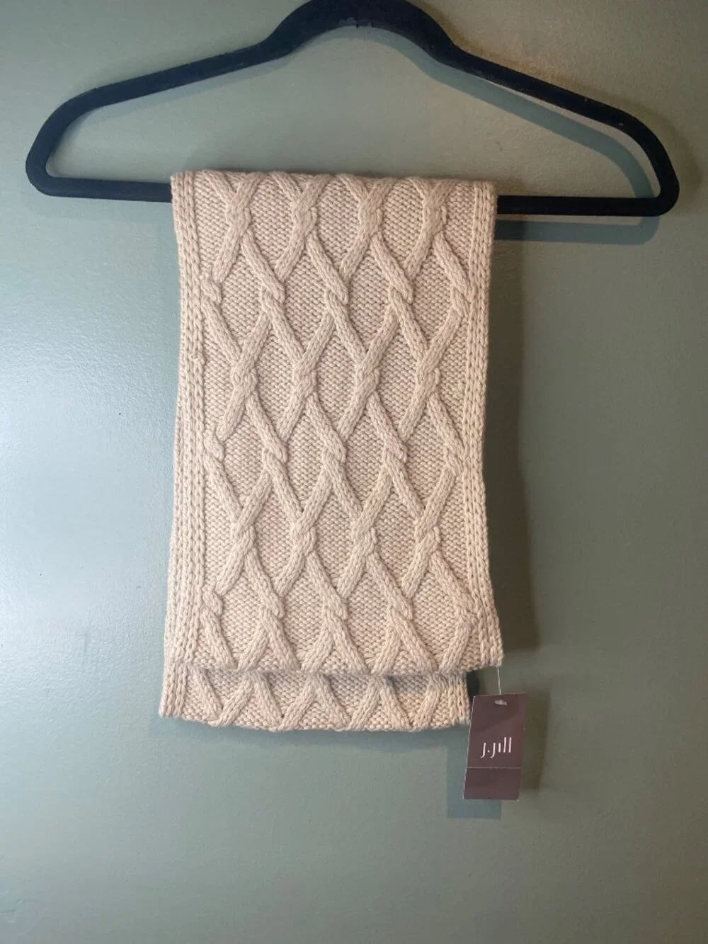 J Jill NWT Cable Knit Scarf Wool Blend Cream Fisherman Knit Cozy Old Money Boho